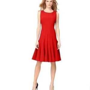 Calvin Klein A-Line Pleated Vibrant Red Midi Dress Women's Size 4P Sleeveless
